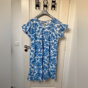Blue & White Floral Crisscross Back Sundress